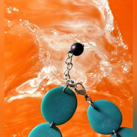 NECKLACE AFRICAN SEED Hand Crafted TURQUOISE/GREEN SILVER clasp 18" HAND MADE - Picture 5 of 9